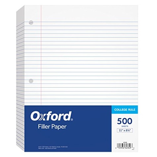 Oxford Filler Paper, 8-1/2 x 11, College Rule, 3-Hole Punched, L...