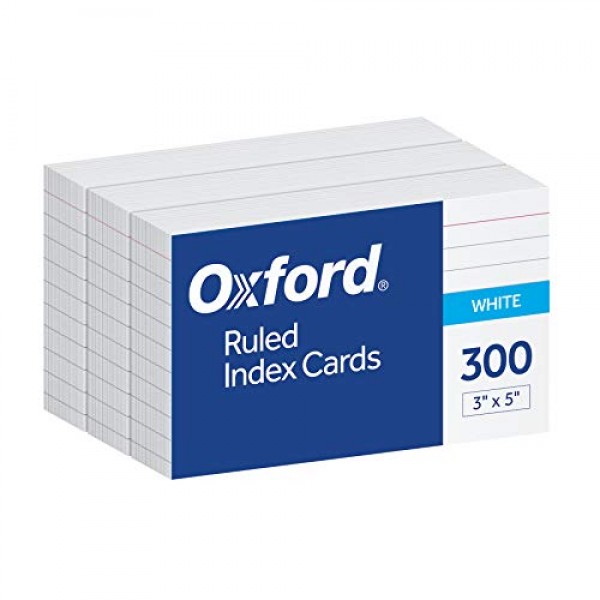 Oxford Ruled Index Cards, 3 x 5, White, 300 pack 10022