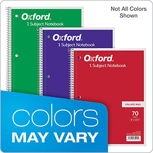 Oxford Spiral Notebooks, 1-Subject, College Ruled Paper, 70 Sheets...