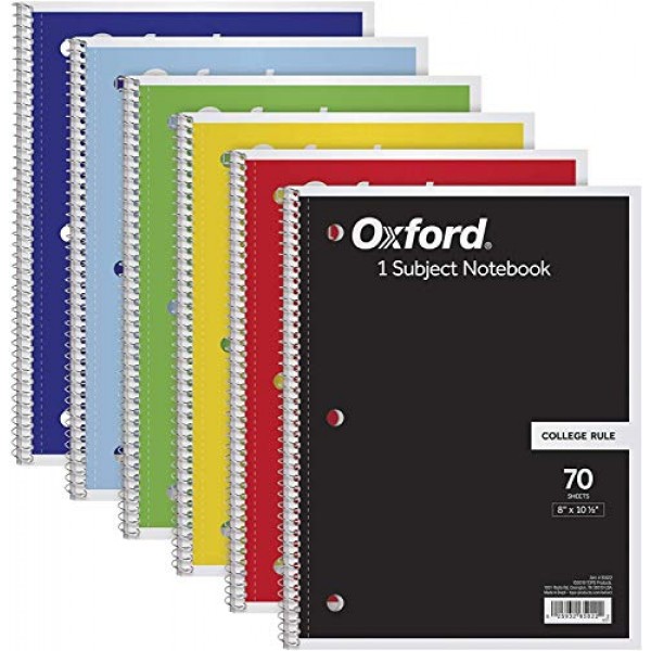 Tops/Oxford 1-Subject Notebooks, 8 x 10-1/2, College Rule, 70 Sh...