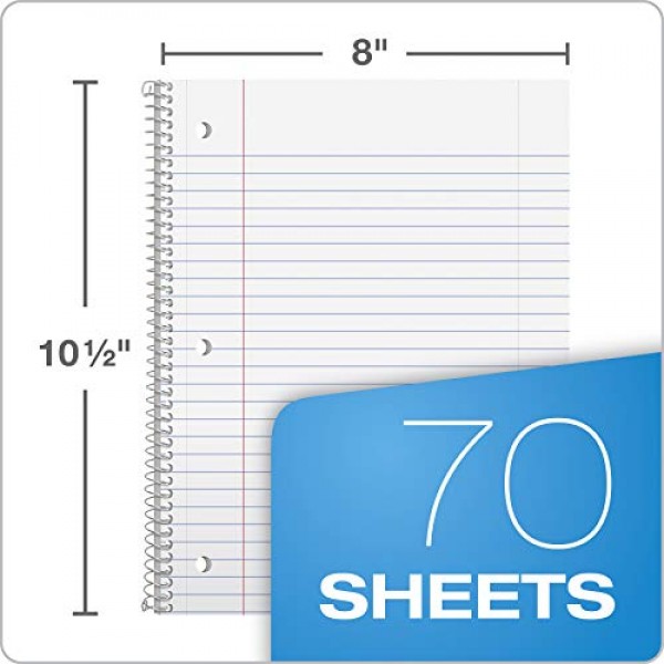 TOPS/Oxford 1-Subject Notebooks, 8 x 10-1/2, Wide Rule, 70 Sheet...
