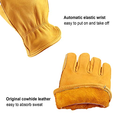 OZERO Flex Grip Leather Work Gloves Stretchable Wrist Tough Cowhid...