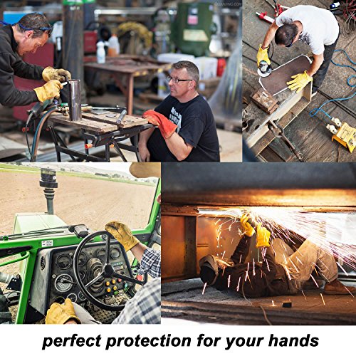 OZERO Flex Grip Leather Work Gloves Stretchable Wrist Tough Cowhid...