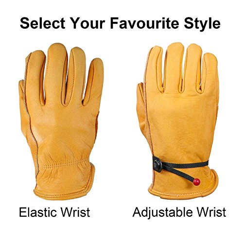 OZERO Flex Grip Leather Work Gloves Stretchable Wrist Tough Cowhid...