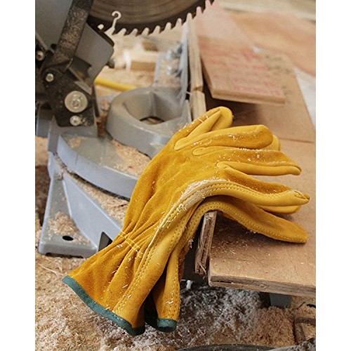 OZERO Leather Work Gloves Flex Grip Tough Cowhide Garden Glove for...