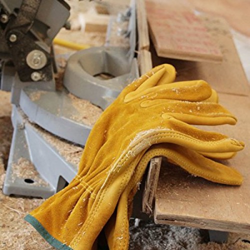 OZERO Leather Work Gloves Flex Grip Tough Cowhide Garden Glove for...