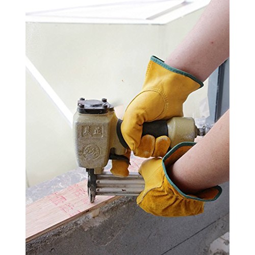 OZERO Leather Work Gloves Flex Grip Tough Cowhide Garden Glove for...