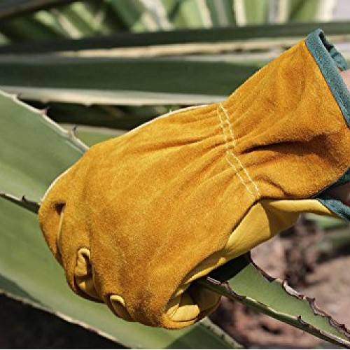 OZERO Leather Work Gloves Flex Grip Tough Cowhide Garden Glove for...