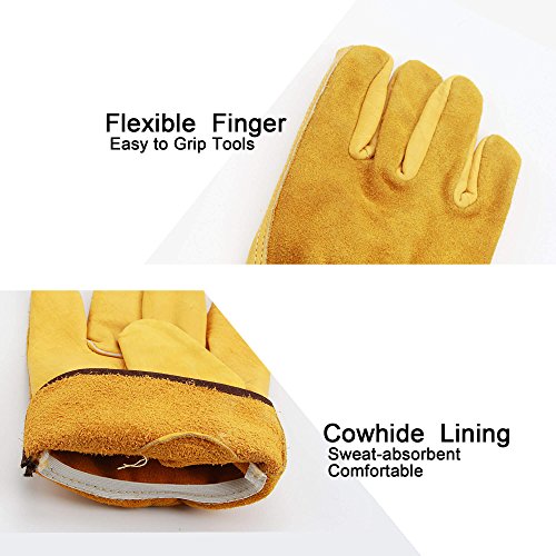 OZERO Leather Work Gloves, Genuine Cowhide Construction Glove with...