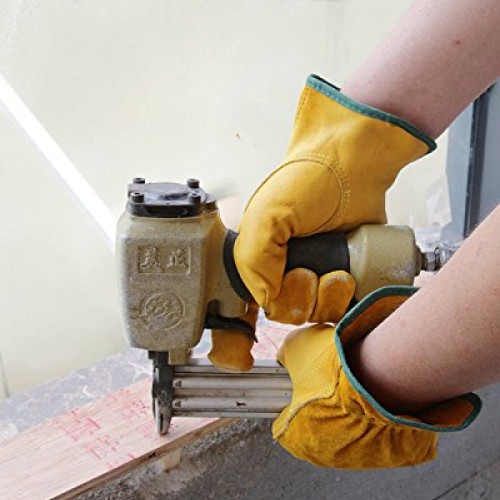 OZERO Leather Work Gloves, Genuine Cowhide Construction Glove with...