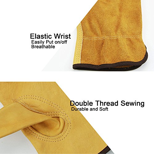 OZERO Leather Work Gloves, Genuine Cowhide Construction Glove with...