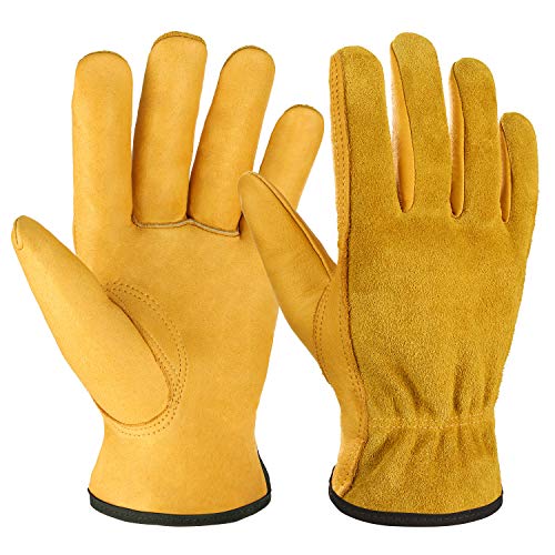 OZERO Leather Work Gloves, Genuine Cowhide Construction Glove with...