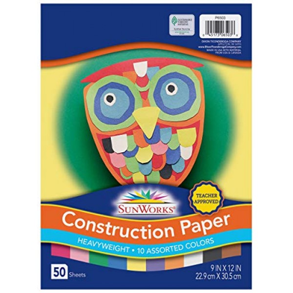 SunWorks Construction Paper, 10 Assorted Colors, 9 x 12, 50 Sheets