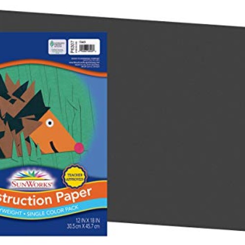 SunWorks Construction Paper, Black, 12 x 18, 50 Sheets