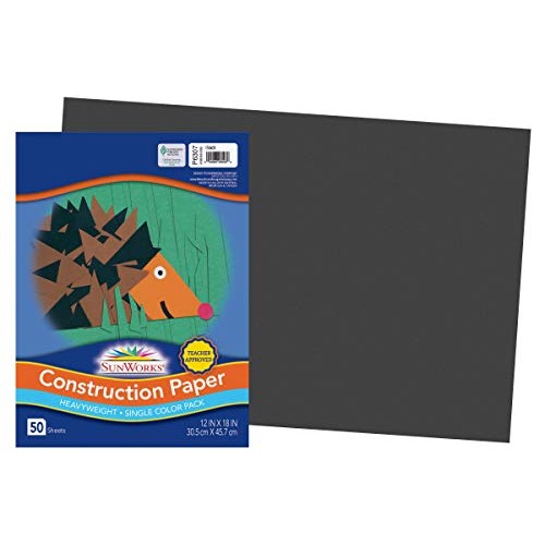 SunWorks Construction Paper, Black, 12 x 18, 50 Sheets