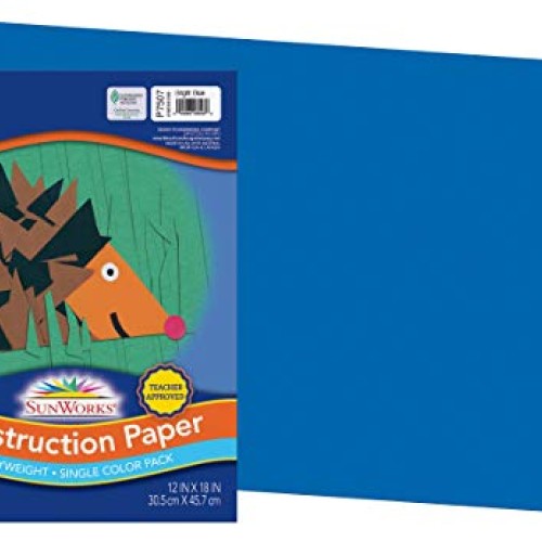 SunWorks Construction Paper, Bright Blue, 12 x 18, 50 Sheets