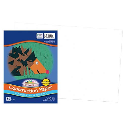 SunWorks Construction Paper, Bright White, 12 x 18, 50 Sheets