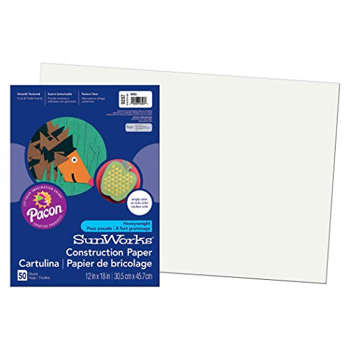 SunWorks Construction Paper, White, 12 x 18, 50 Sheets