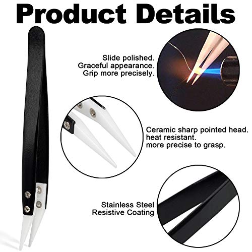 PAGOW Ceramic Tweezers, Highly Heat Resistant Non-Conductive Anti-...