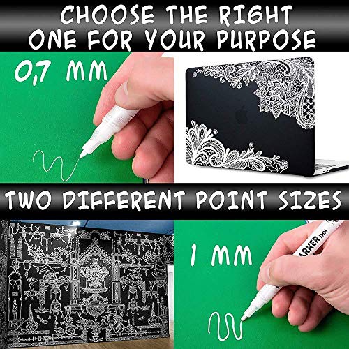 White Paint Markers, 6 Pack 2 Point Sizes 1mm and 0.7mm, Water-Bas...