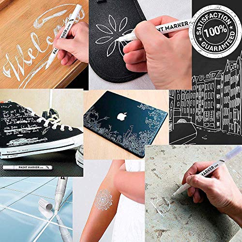 White Paint Markers, 6 Pack 2 Point Sizes 1mm and 0.7mm, Water-Bas...