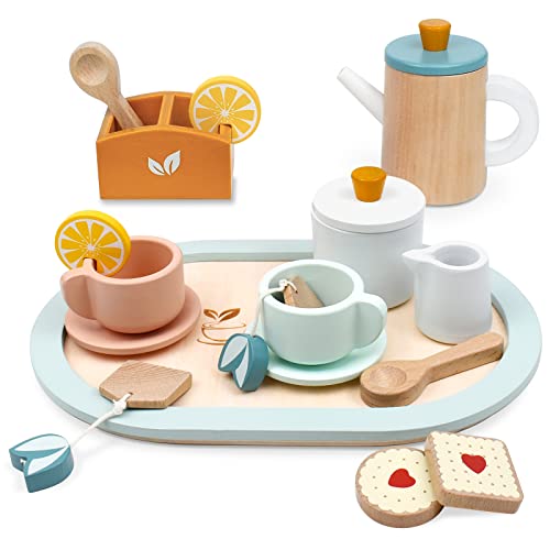 PairPear Wooden Tea Set for Little Girls, Wooden Toys Toddler Tea ...
