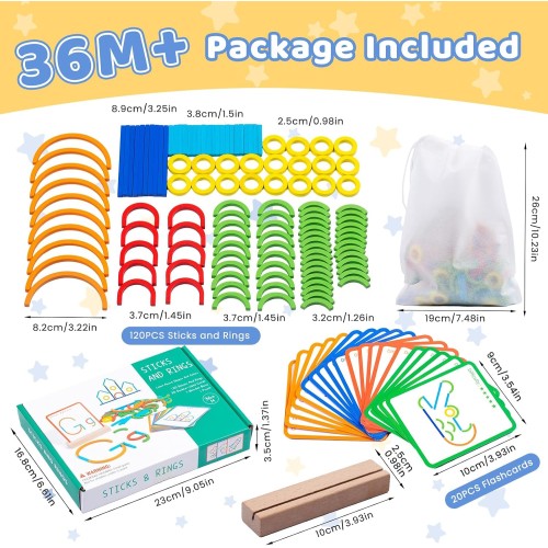 142pcs Wooden Pattern Blocks Montessori Smart Sticks Wooden Tangram Puzzle STEM Toy Activities Preschool Brain Teaser Montessori Toys Gift for 3 4 5 Years Old Kids Boys Girls