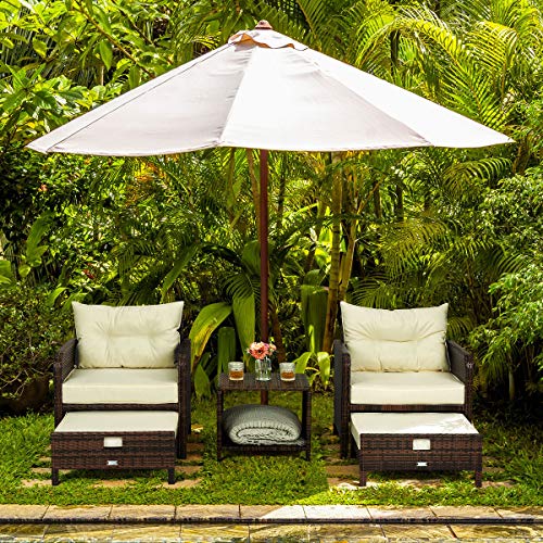 PAMAPIC 5 Pieces Wicker Patio Furniture Set Outdoor Patio Chairs w...