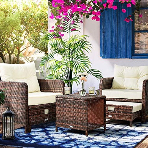 PAMAPIC 5 Pieces Wicker Patio Furniture Set Outdoor Patio Chairs w...
