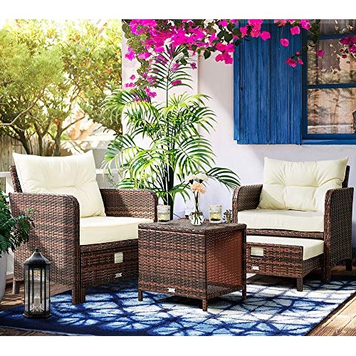 PAMAPIC 5 Pieces Wicker Patio Furniture Set Outdoor Patio Chairs w...