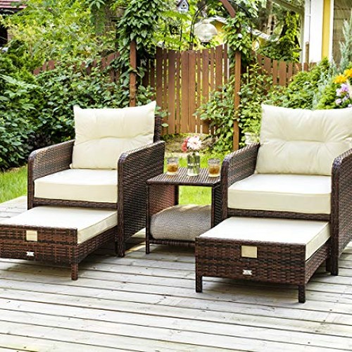 PAMAPIC 5 Pieces Wicker Patio Furniture Set Outdoor Patio Chairs w...