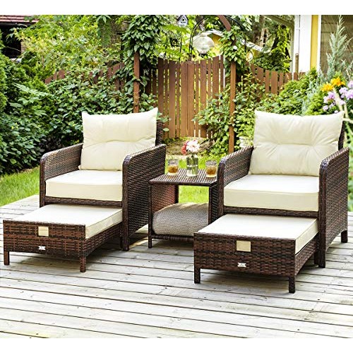PAMAPIC 5 Pieces Wicker Patio Furniture Set Outdoor Patio Chairs w...
