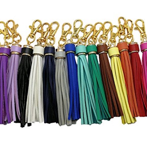 5.9 15pcs PU Leather Tassel with Lobster Swivel, Keychain for Ha...