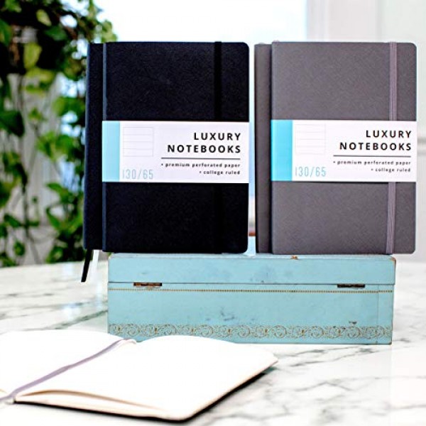 2 Pack Luxury Lined Notebook Journal - 130 Perforated Pages - Thic...
