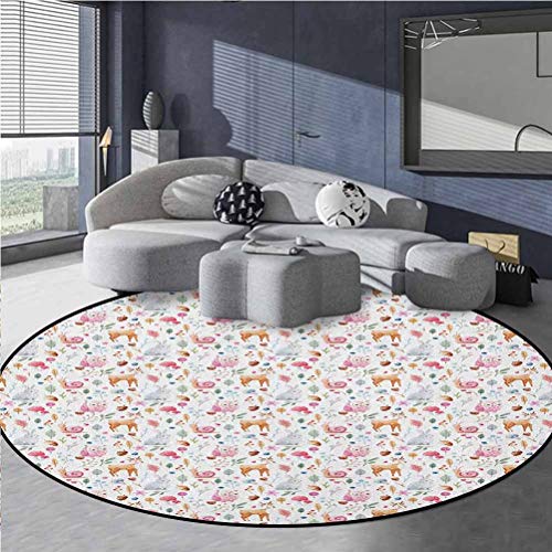 Nursery Outdoor Round Rug Indoor Outdoor Cute Animals Deer Snail O...