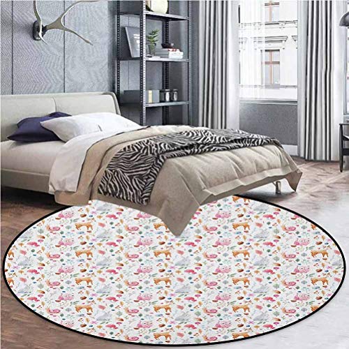 Nursery Outdoor Round Rug Indoor Outdoor Cute Animals Deer Snail O...