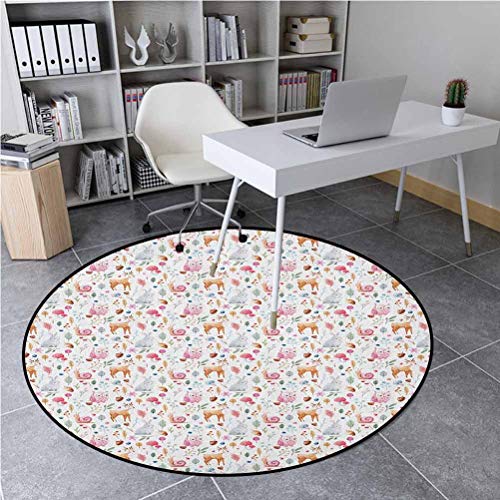 Nursery Outdoor Round Rug Indoor Outdoor Cute Animals Deer Snail O...