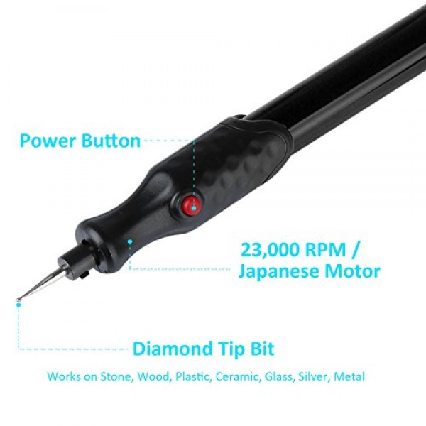 Electric Engraver Engraving Pen Cordless Carve Tool with 3 Diamond...