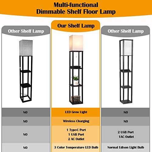Floor Lamp with Shelves for Living Room, Shelf Floor Lamp with LED...