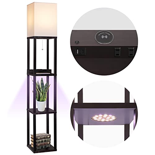 Floor Lamp with Shelves for Living Room, Shelf Floor Lamp with LED...