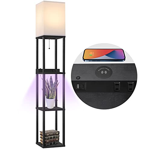 Floor Lamp with Shelves for Living Room, Shelf Floor Lamp with LED...