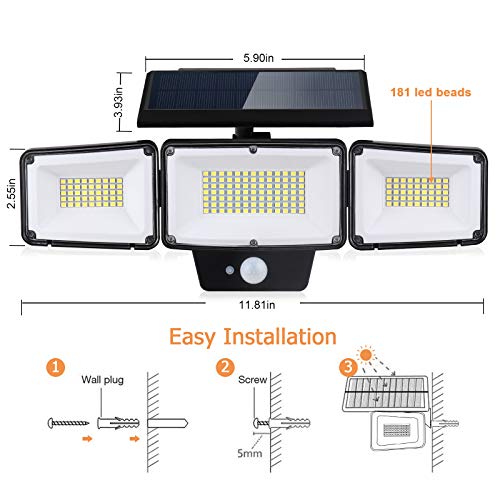 PARTPHONER Solar Lights Outdoor Motion Sensor 2 Packs, 3 Adjustabl...