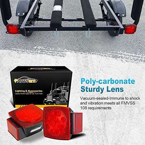 Partsam 12V Waterproof Square Led Trailer Light,Red LED Stop Turn ...