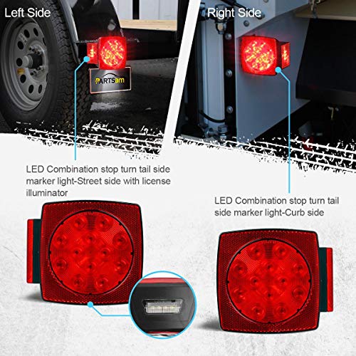 Partsam 12V Waterproof Square Led Trailer Light,Red LED Stop Turn ...