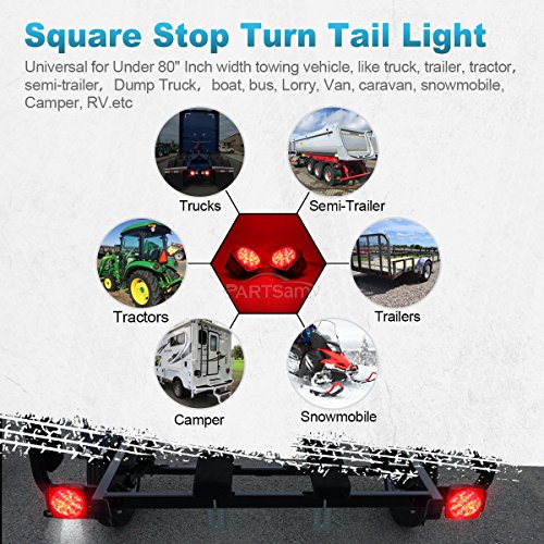 Partsam 12V Waterproof Square Led Trailer Light,Red LED Stop Turn ...
