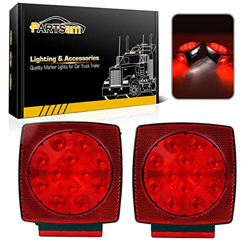 Partsam 12V Waterproof Square Led Trailer Light,Red LED Stop Turn ...