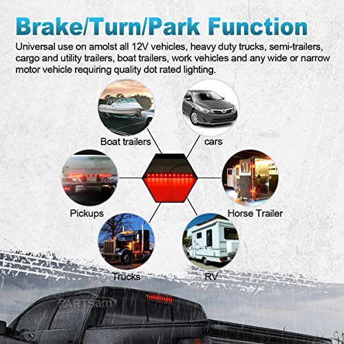 Partsam 1PC Red 15 11 LED Light Bar Stop Turn Tail 3rd Brake Ligh...