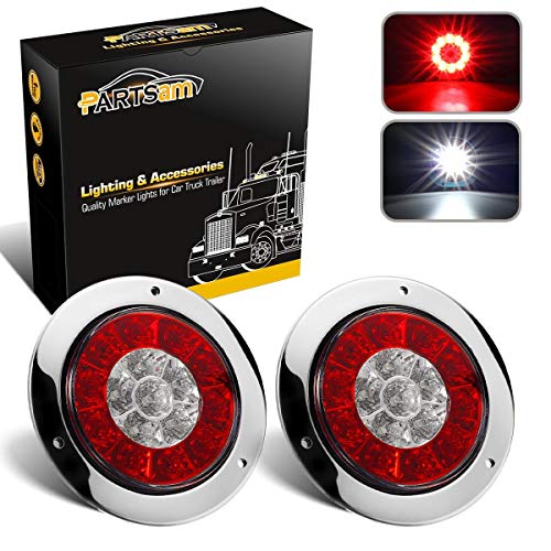 Partsam 2Pcs 4 Inch Round LED Trailer Tail Lights White Red Taill...