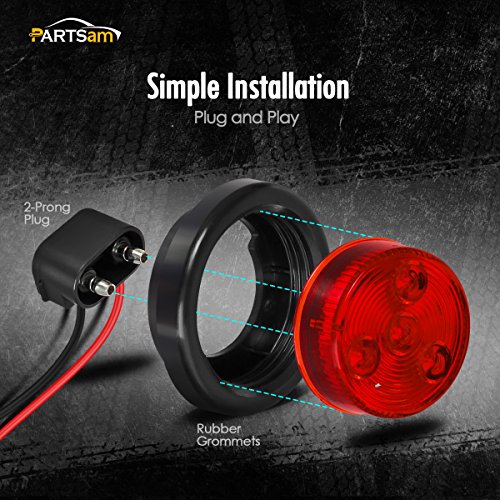 Partsam 2pcs Red Led Light Trailer 2 Round w/Plug & Grommet Kits ...