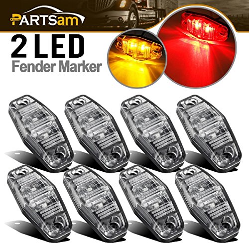 Partsam 8pcs 2.5 Oval Side Fender Marker Light Red/Amber Clear Le...